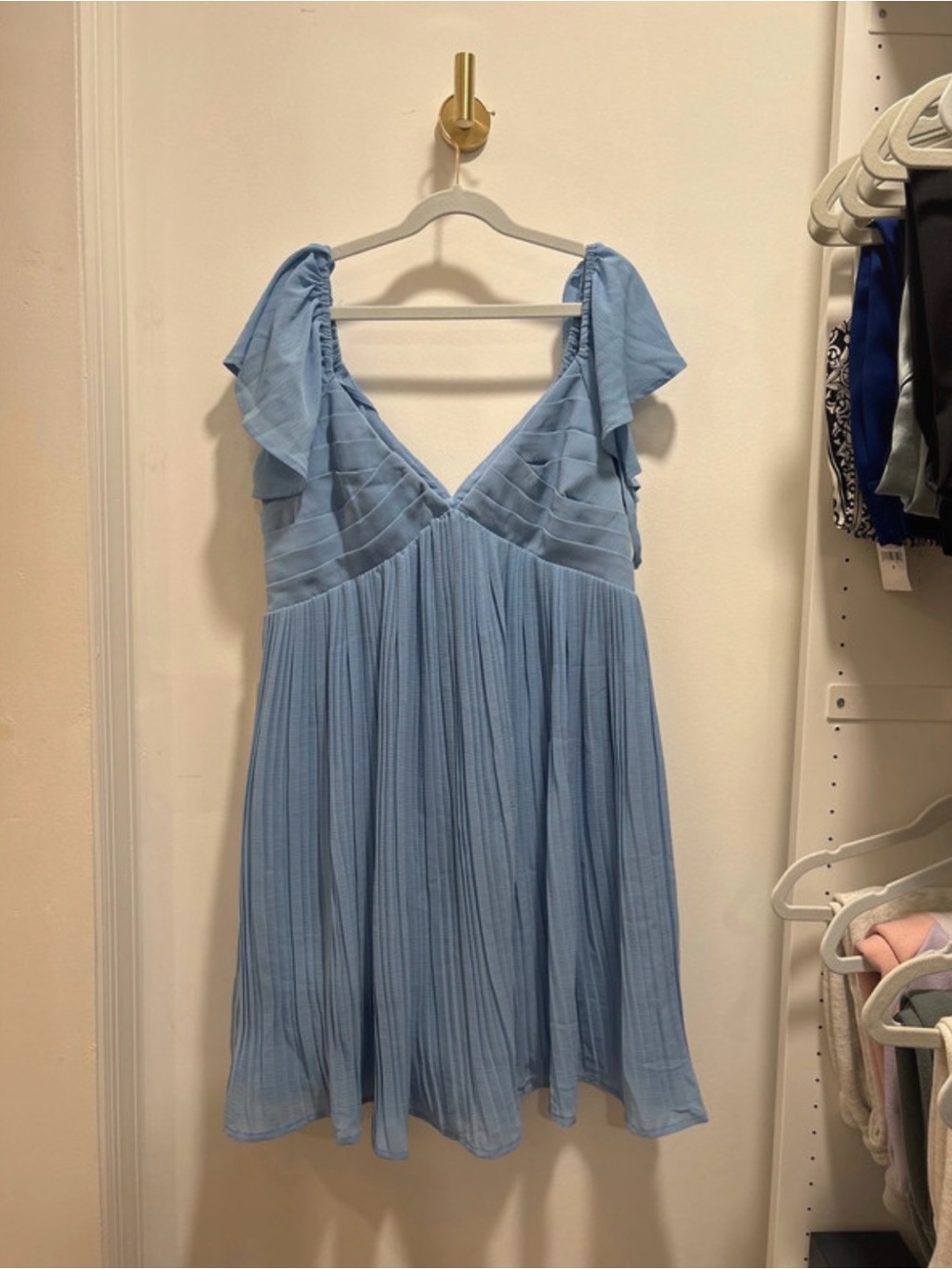Lulu's Light Blue V-Neck Pleated Mini Dress